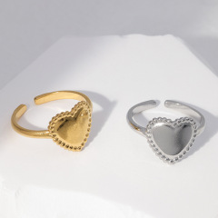 Romantic Heart Shaped Stainless Steel Adjustable Opening ring / Bague réglable en acier inoxydable