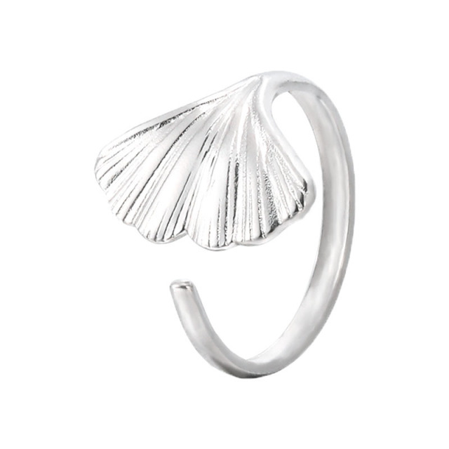 Elegant Ginkgo Leaf Stainless Steel Adjustable Opening ring / Bague réglable en acier inoxydable