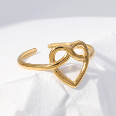 Romantic Wind Heart Shaped Stainless Steel Opening Adjustable ring / Bague réglable en acier inoxydable