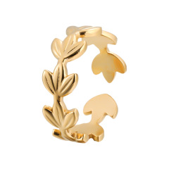 Beautiful Olive Branch Stainless Steel Opening Adjustable ring / Bague réglable en acier inoxydable