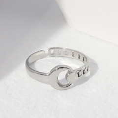 Fashion Sun and Moon Hollow Stainless Steel Opening Adjustable ring / Bague réglable en acier inoxydable