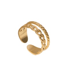 Double Layer Chain & Twisted Stainless Steel Adjustable Opening ring / Bague réglable en acier inoxydable