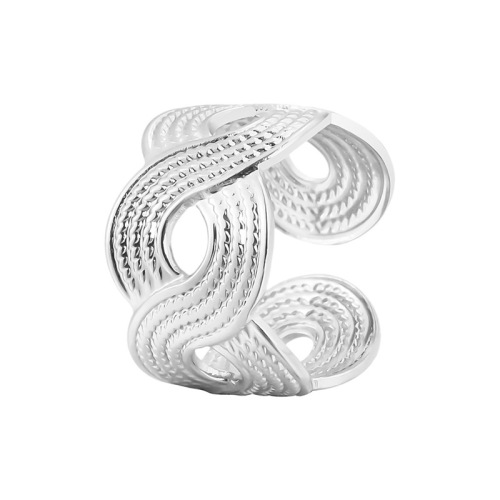 Fashion Wide Band Hollow Twisted Stainless Steel Opening Resizable ring / Bague réglable en acier inoxydable