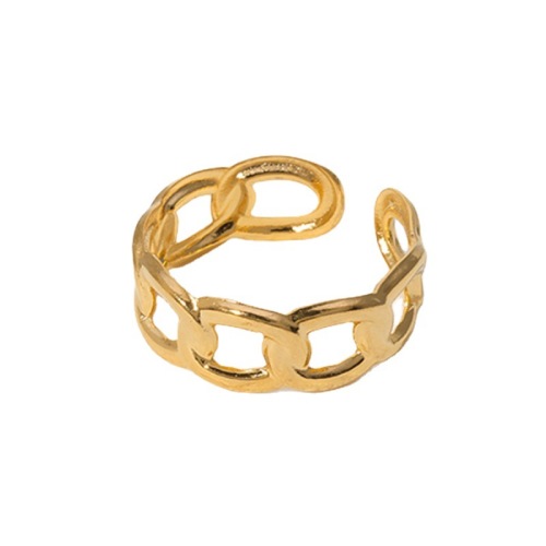 18K Gold Stainless Steel Simple Adjustable Chain Open Cuff ring / Bague réglable en acier inoxydable