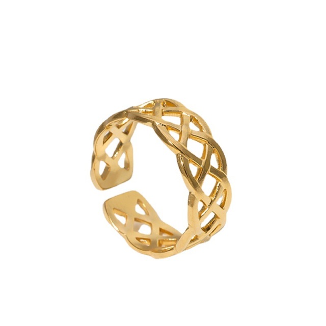 18k Gold Polished Weave Stainless Steel Adjustable Opening ring / Bague réglable en acier inoxydable