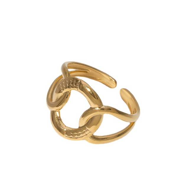 Stainless Steel Adjustable Round Hollow Open Gold Plated ring / Bague réglable en acier inoxydable