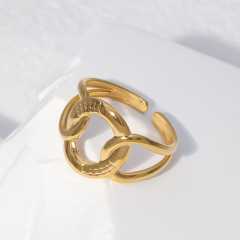 Stainless Steel Adjustable Round Hollow Open Gold Plated ring / Bague réglable en acier inoxydable