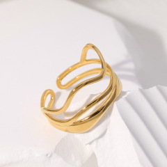 18K Gold Polished Wavy Stainless Steel opening Adjustable ring / Bague réglable en acier inoxydable