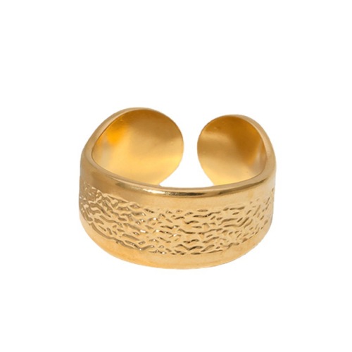 Luxury 18K Gold Plated Textured Stainless Steel Adjustable Ring / Bague réglable en acier inoxydable