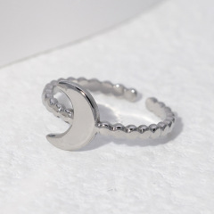 Minimalist Stainless Steel Beaded Moon Adjustable Ring / Bague réglable en acier inoxydable