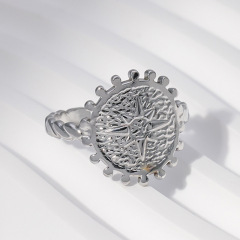 Art Vintage Stainless Steel Lace Round Hexagram Adjustable Ring / Bague réglable en acier inoxydable