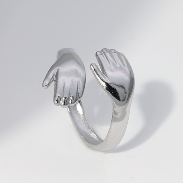 Creative Hug Hand Stainless Steel Opening Ring / Bague ouverte en acier inoxydable