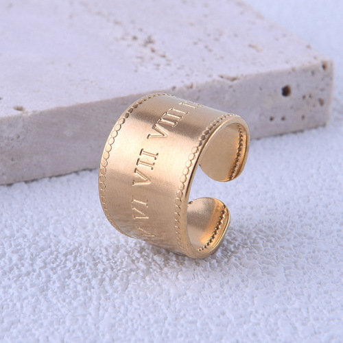 Roman Numerals Engraved Stainless Steel Opening Wide Ring / Bague ouverte en acier inoxydable