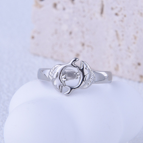 Creative Hollow Double Fish Stainless Steel Opening Ring / Bague ouverte en acier inoxydable