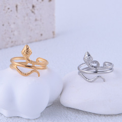 18K Gold Stainless Steel Snake Design Wrap Opening Ring / Bague ouverte en acier inoxydable