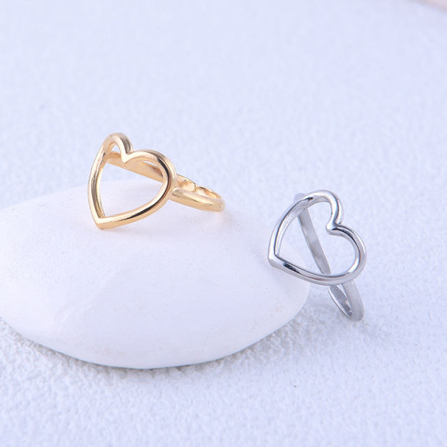 Wholesale Gold Plated Romantic Heart Stainless Steel Jewelry Opening Ring