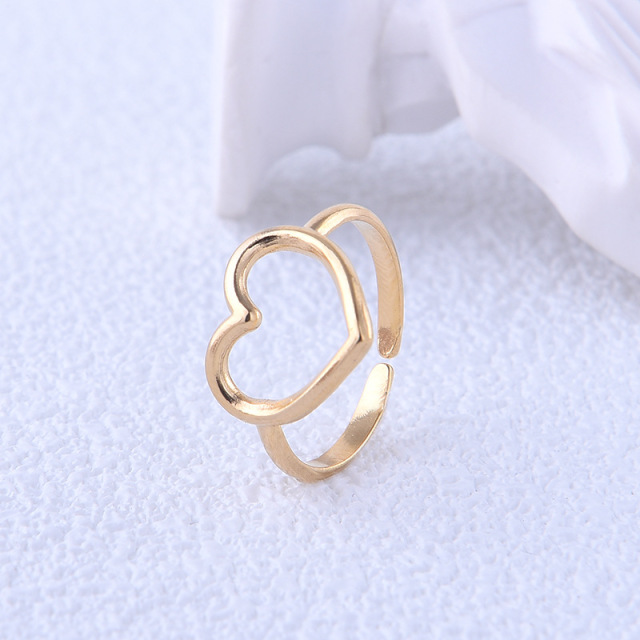 Wholesale Gold Plated Romantic Heart Stainless Steel Jewelry Opening Ring