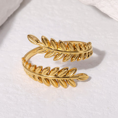 Wholesale 18k Gold Plated Jewelry Stainless Steel 316l Jewelry Open Leaf Wrap Rings