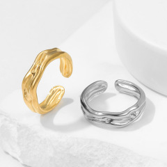 PVD Stainless Steel Jewelry Irregular Wave Open Ring
