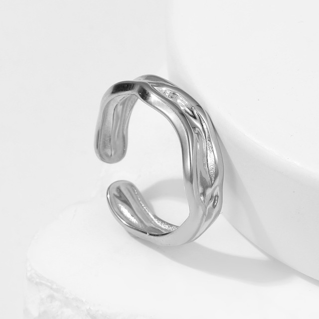 PVD Stainless Steel Jewelry Irregular Wave Open Ring