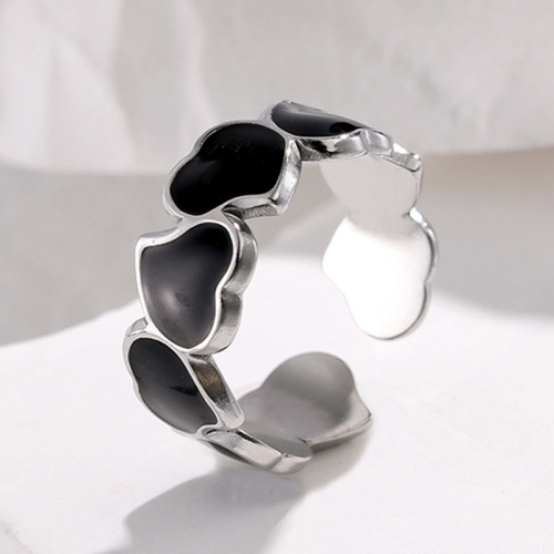 PVD Stainless Steel Gold Plated Heart-Shaped Enamel Open Ring