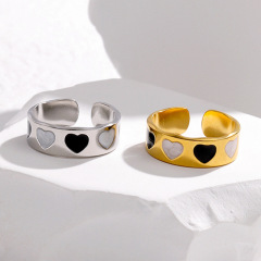 316l Stainless steel Heart Adjustable Ename Gold Plated Rings