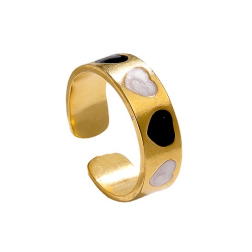 316l Stainless steel Heart Adjustable Ename Gold Plated Rings