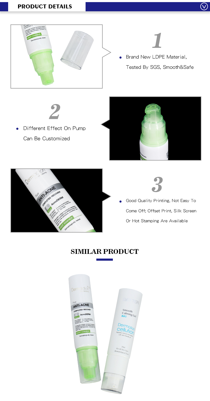 Pump Cosmetic Tubes Green Color Airless Tube 40g Customization 