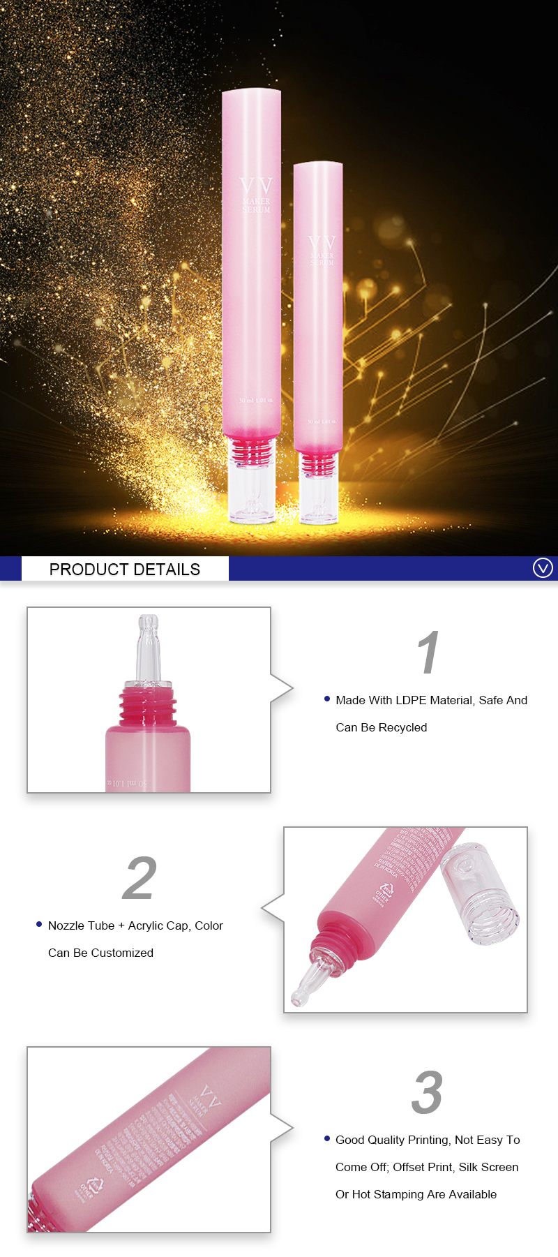 Small Refillable Pink Serum Eye Cream Squeeze Tubes 30ml For Cosmetic