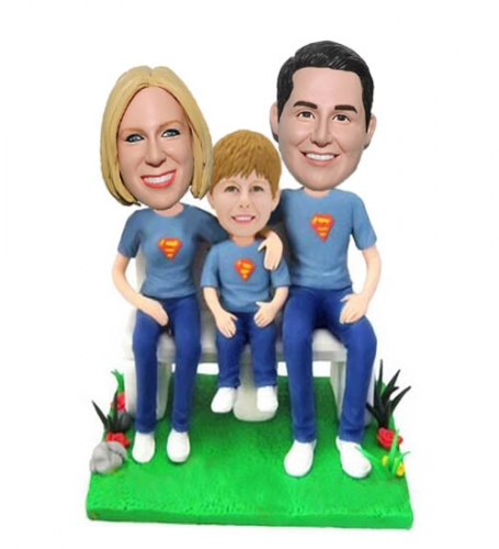 Custom superman bobbleheads for Family couple with son