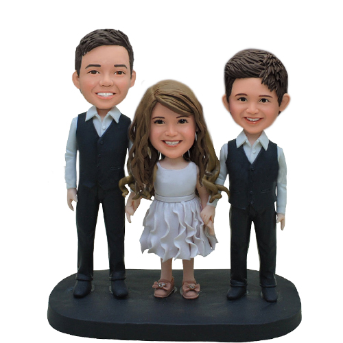 Three kids custom bobbleheads for Wedding party or Christmas Gift