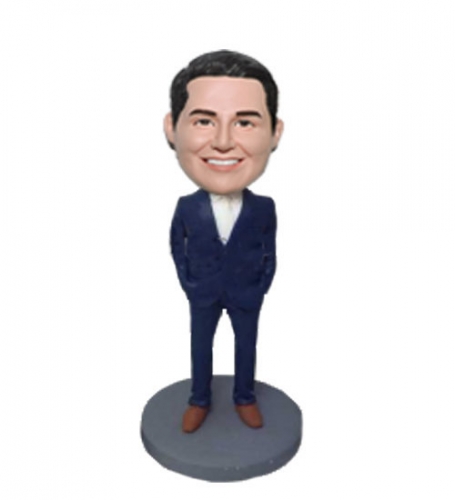 Groomsman bobblehead in navy suit