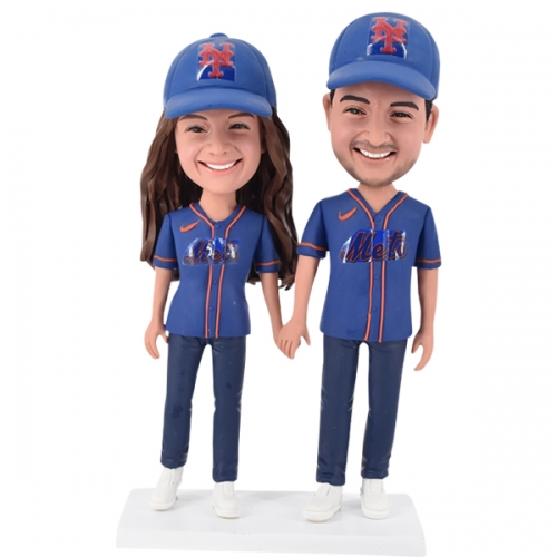 Custom Bobble head couple NY Yankee and Mets baseball