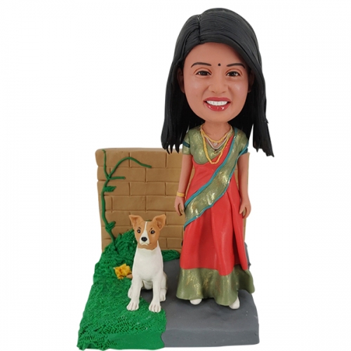 Custom Indian bobble head with pet