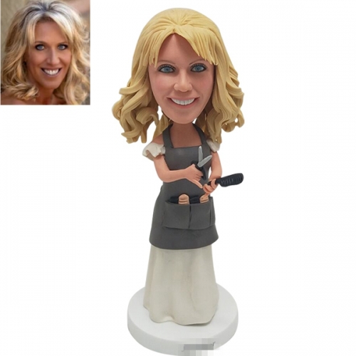 Custom Hairdresser Bobblehead Female barber stylist