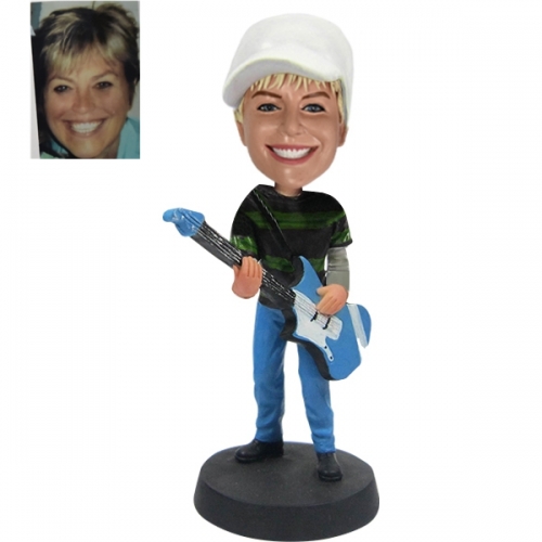 Custom Female bobblehead playing guitar