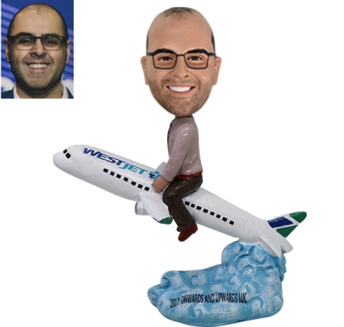 Personalized Travel Bobble head sitting on airplane pilot