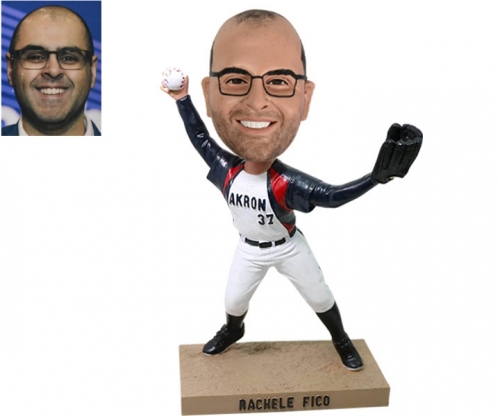 Custom Baseball Pitcher Bobblehead Akron Athletics