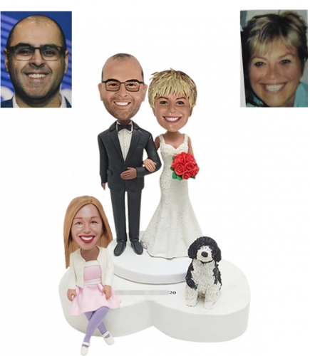 Personalized Wedding Bobblehead cake toppers with kid