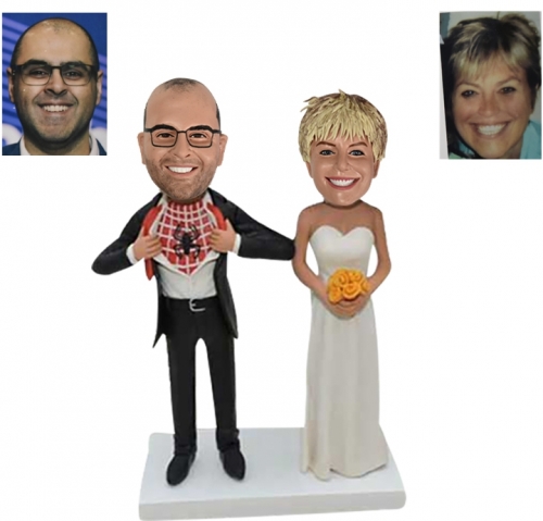 Personalized Bobbleheads with Spiderman Groom