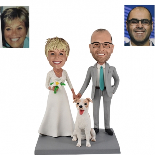 Wedding Bobbleheads with pet dog