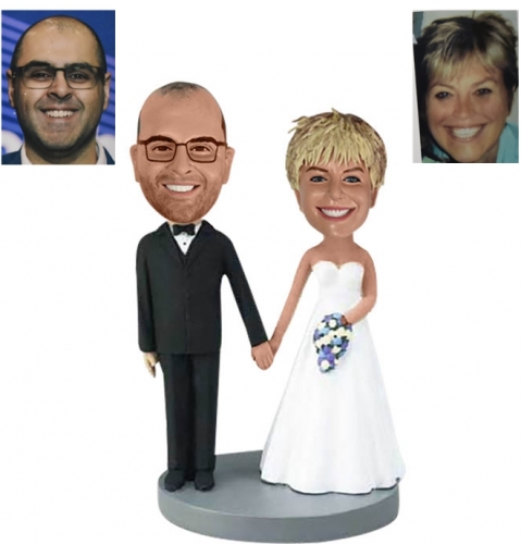 Classical bobblehead wedding cake toppers