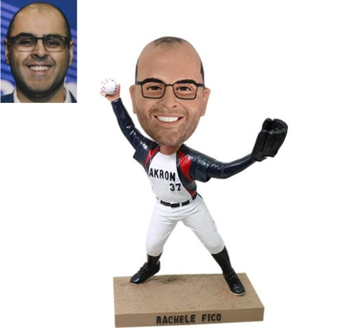 Custom Baseball Pitcher Bobblehead Akron Athletics