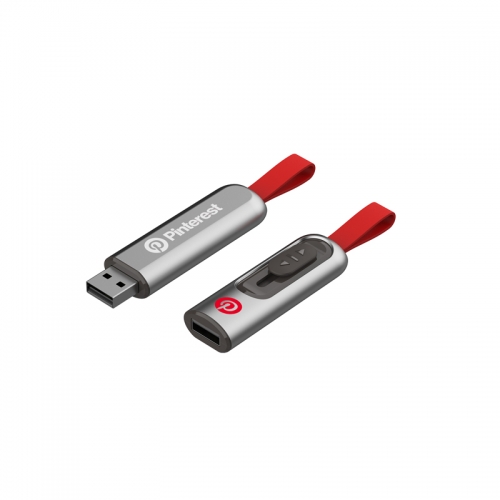 Push-pull metal U disk Silicon rope is custom printed laser color USB Flash Drive 2.0 3.0