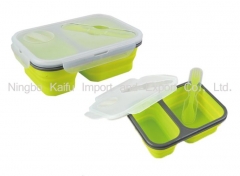 Silicone 2 Compartment Foldable Lunch Box for Outdoor Using