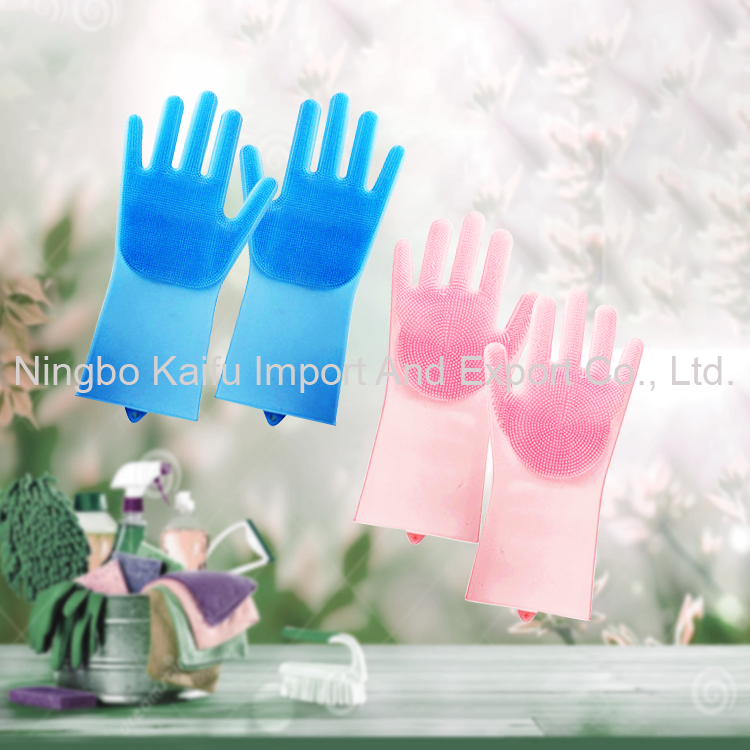 Magic Silicone Gloves, Reusable Dishwashing Gloves with Wash Scrubber, Heat Resistant Cleaning Gloves for Kitchen