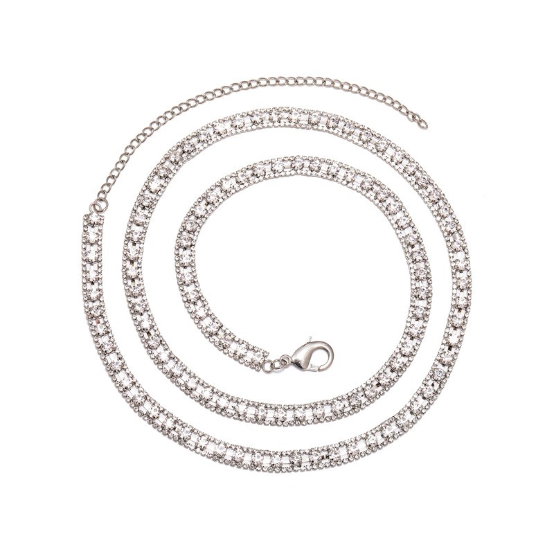 Rhodium Plated Thin Rinestone Crystal Chain Belt With Clasp Rhinestone Jewelry Wholesale
