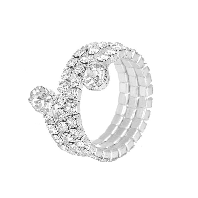 Three-Row Crystal Rhinestone Diamond Coil Ring Fashion Finger Ring Coil Wholesale