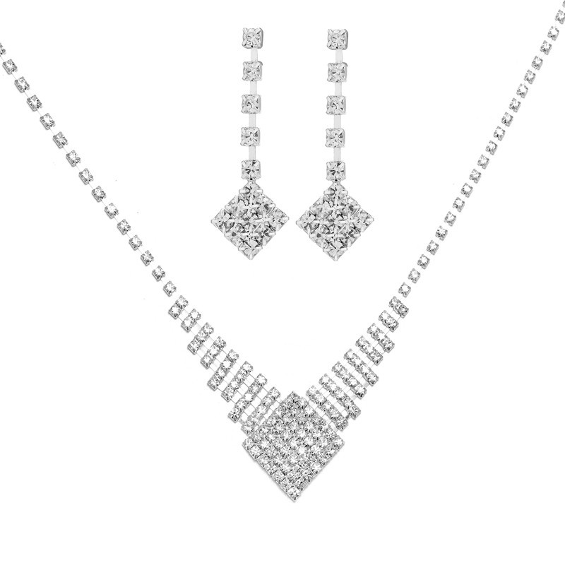 Simple Rhinestone Necklace Earrings Set Cheap Wholesale