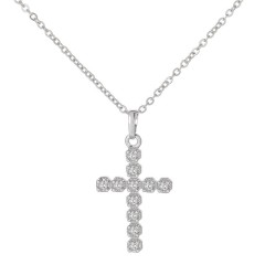 Classic and Simple Design White Gold Cubic Zirconia Cross Pendant Necklace Wholesale